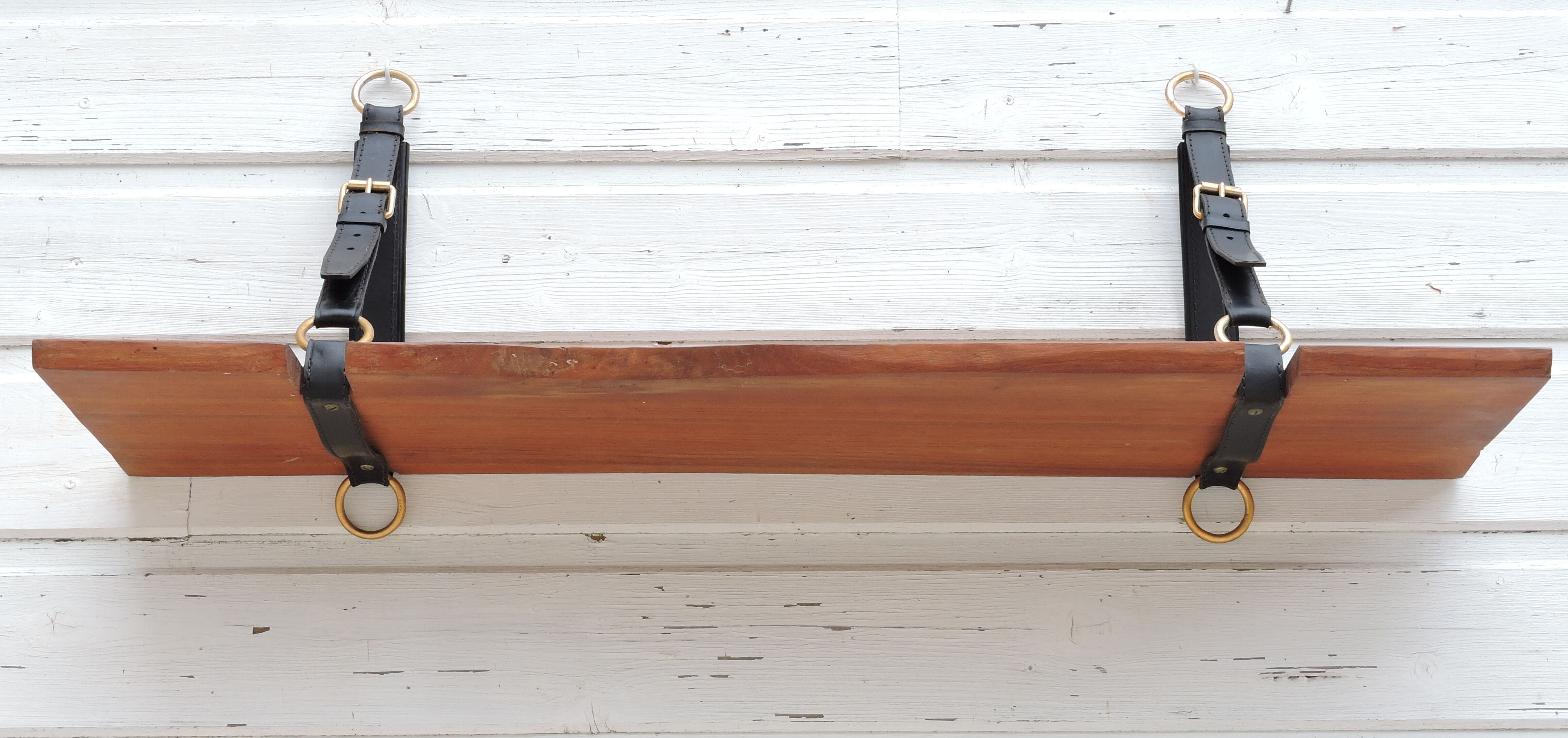 Elm and leather shelf, distributed by the Maison et Jardin Gallery in the 60