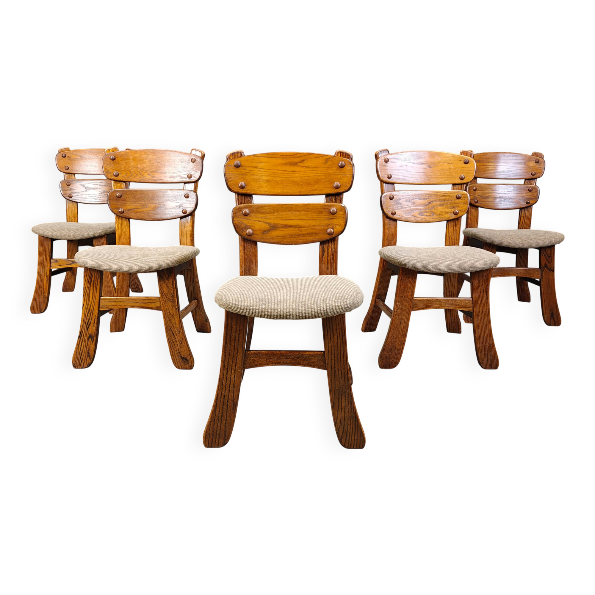 Vintage brutalist dining chairs, set of 5 - 1960s