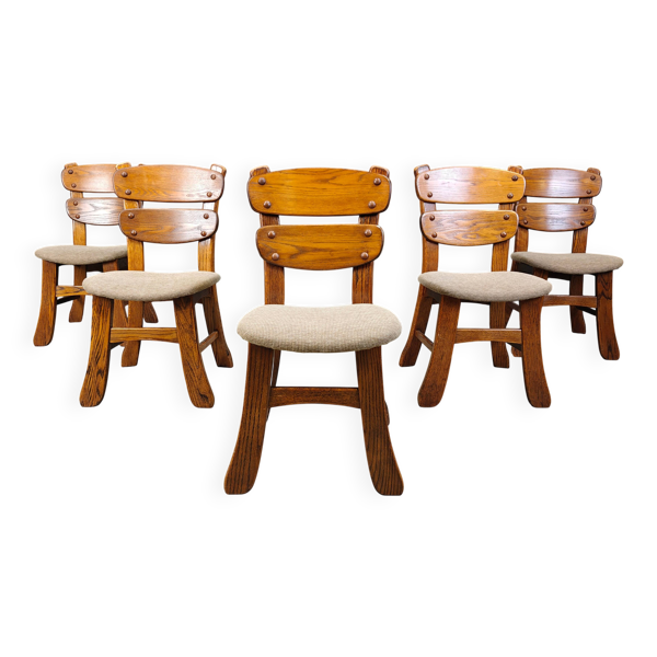5 chaises de salle à manger brutalistes, années 1960