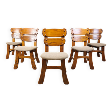 Vintage brutalist dining chairs, set of 5 - 1960s