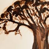 Signed monochrome watercolour painting of a baobab tree, South Africa.