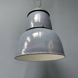 Grande lampe à suspension industrielle ancienne en émail bleu-gris