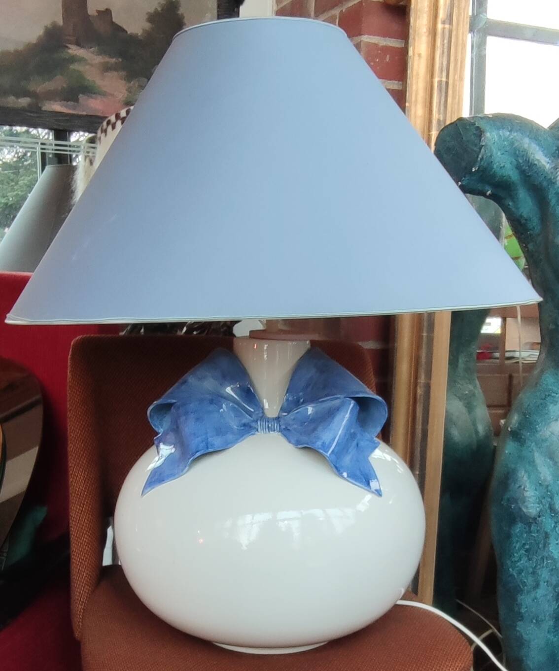 Large vintage ceramic lamp/marie paule gilles knot decor/