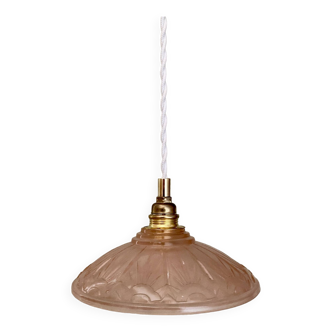 Vintage art eco lampshade pendant light in pink frosted glass