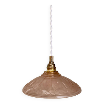 Vintage art eco lampshade pendant light in pink frosted glass