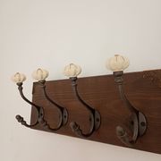 Wall-mounted coat rack wood hook cast iron and ceramic - handmade