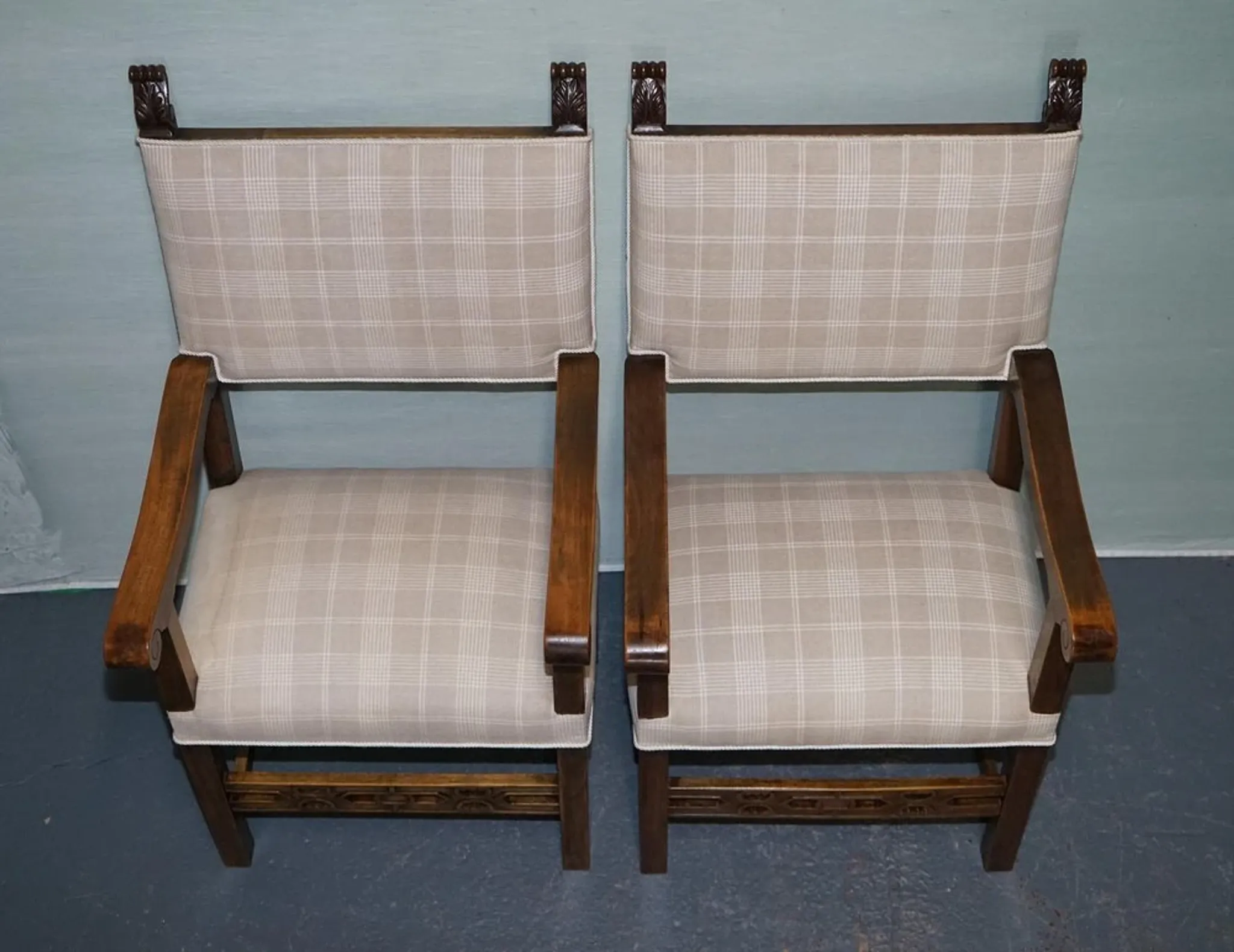 Victorian Armchairs with Carved Wood Details, Set of 2