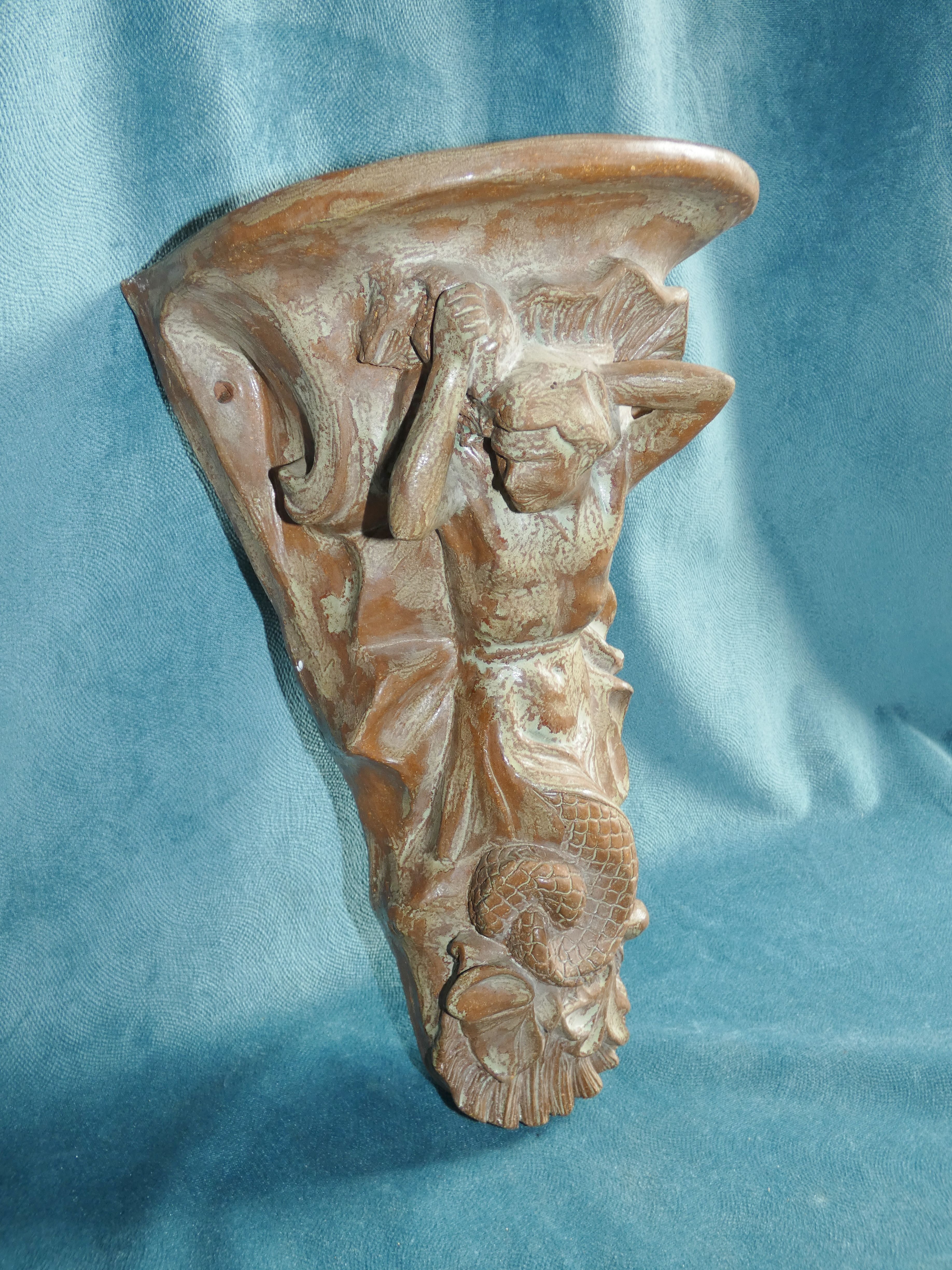 Terracotta console with caryatid mermaid decoration signed 1930 art deco