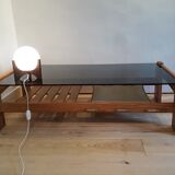 Table low pine and smoked glass