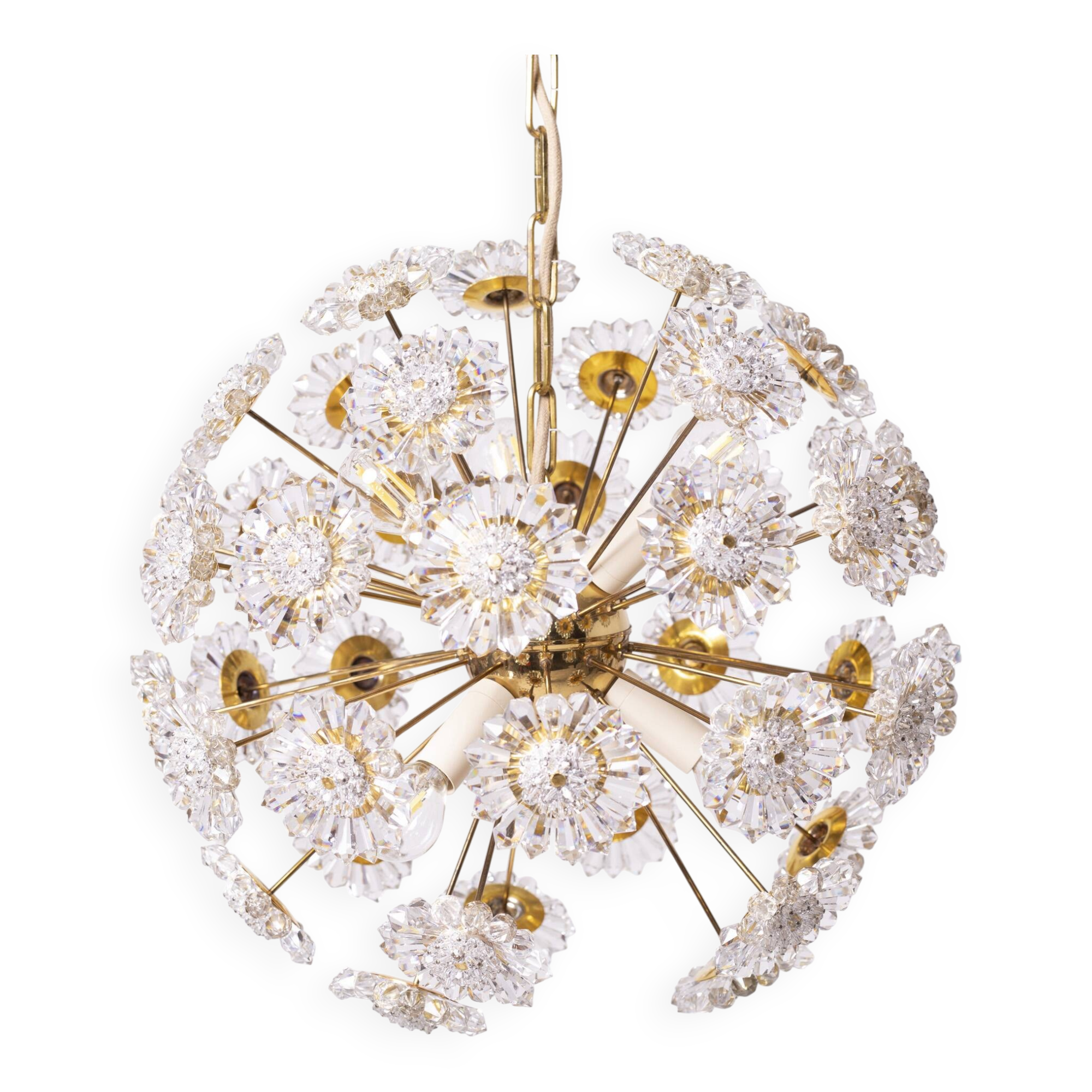 Sputnik Chandelier by Kamenicky Senov, Czechoslovakia, 1970s, Brass / Glass