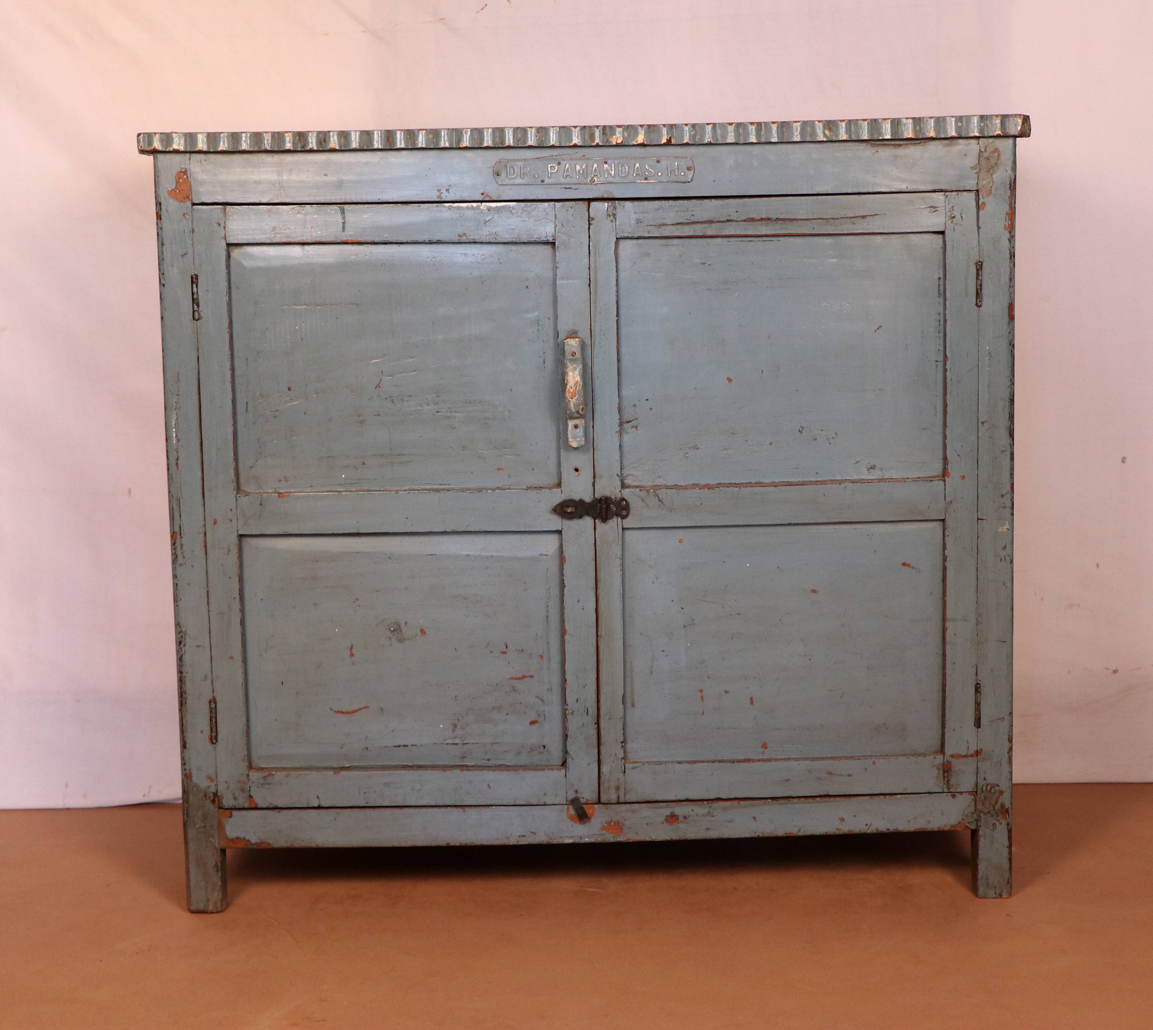 Old original grey-blue patina burmese teak sideboard