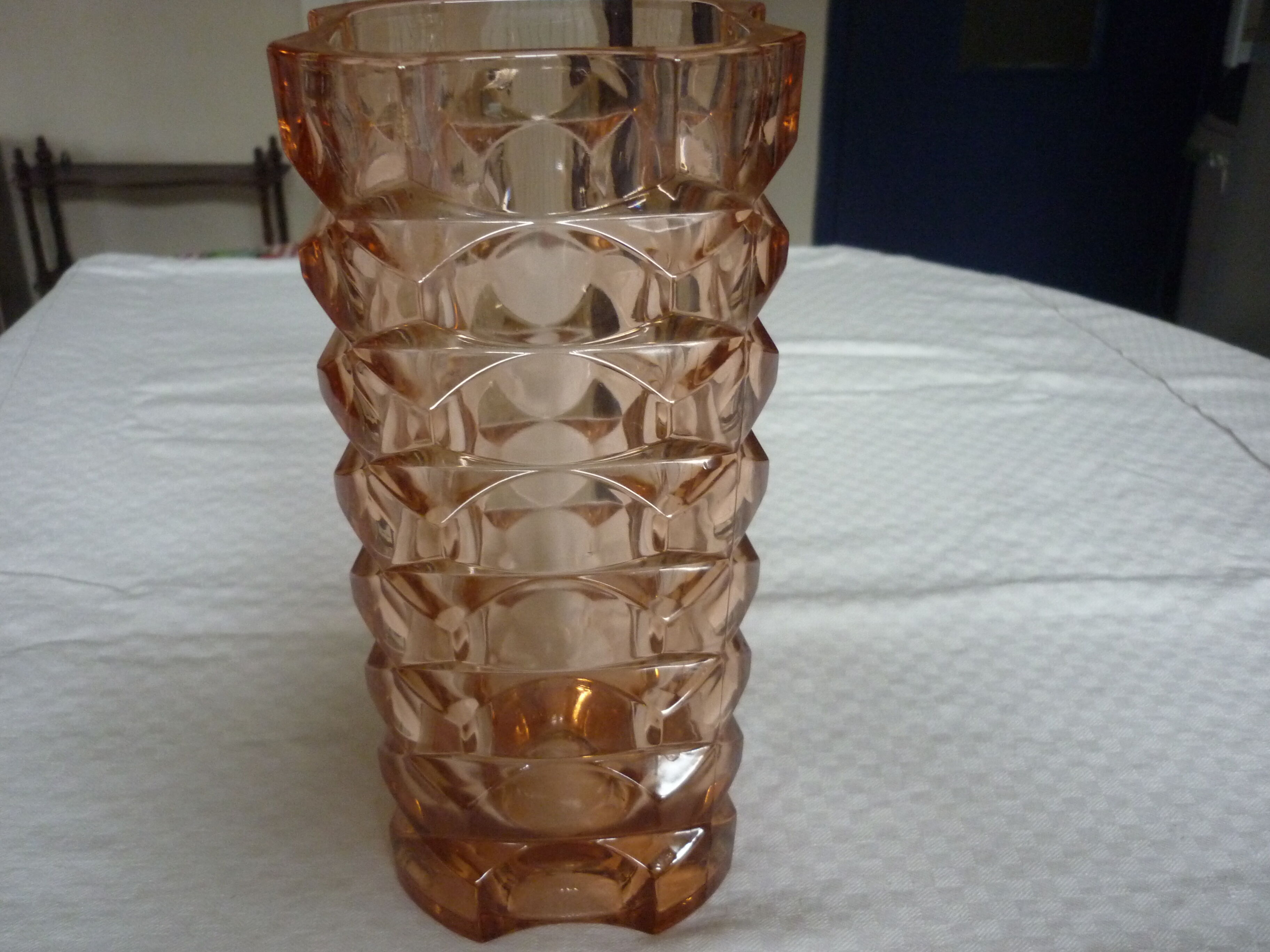 Pink vintage pressed glass vase