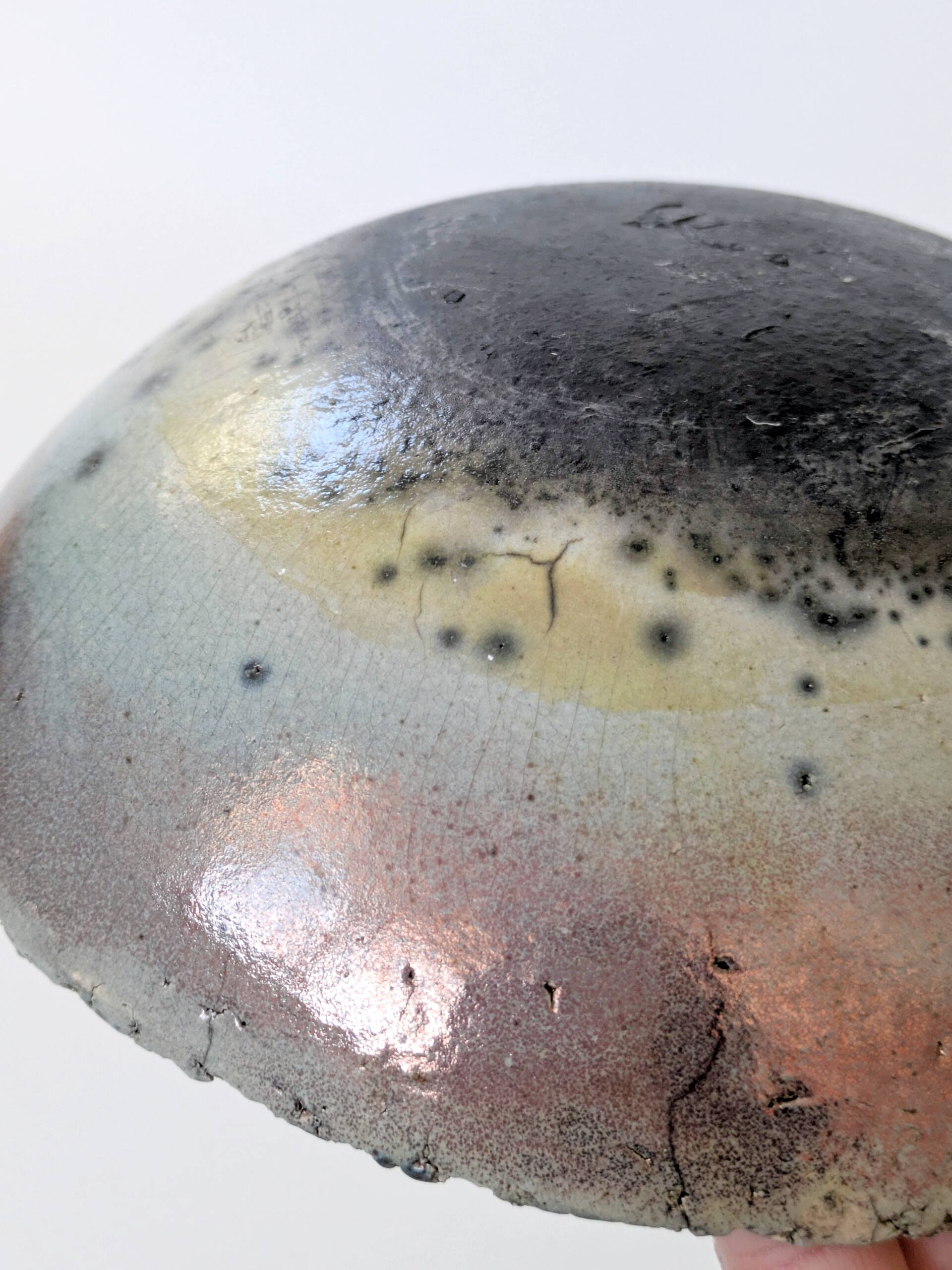 Vintage Raku ceramic bowl, handmade, signed, Japanese craftsmanship.