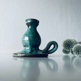Candle holder in enamelled and signed stoneware