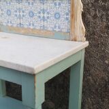 Shelf, sky blue patinated toilet console