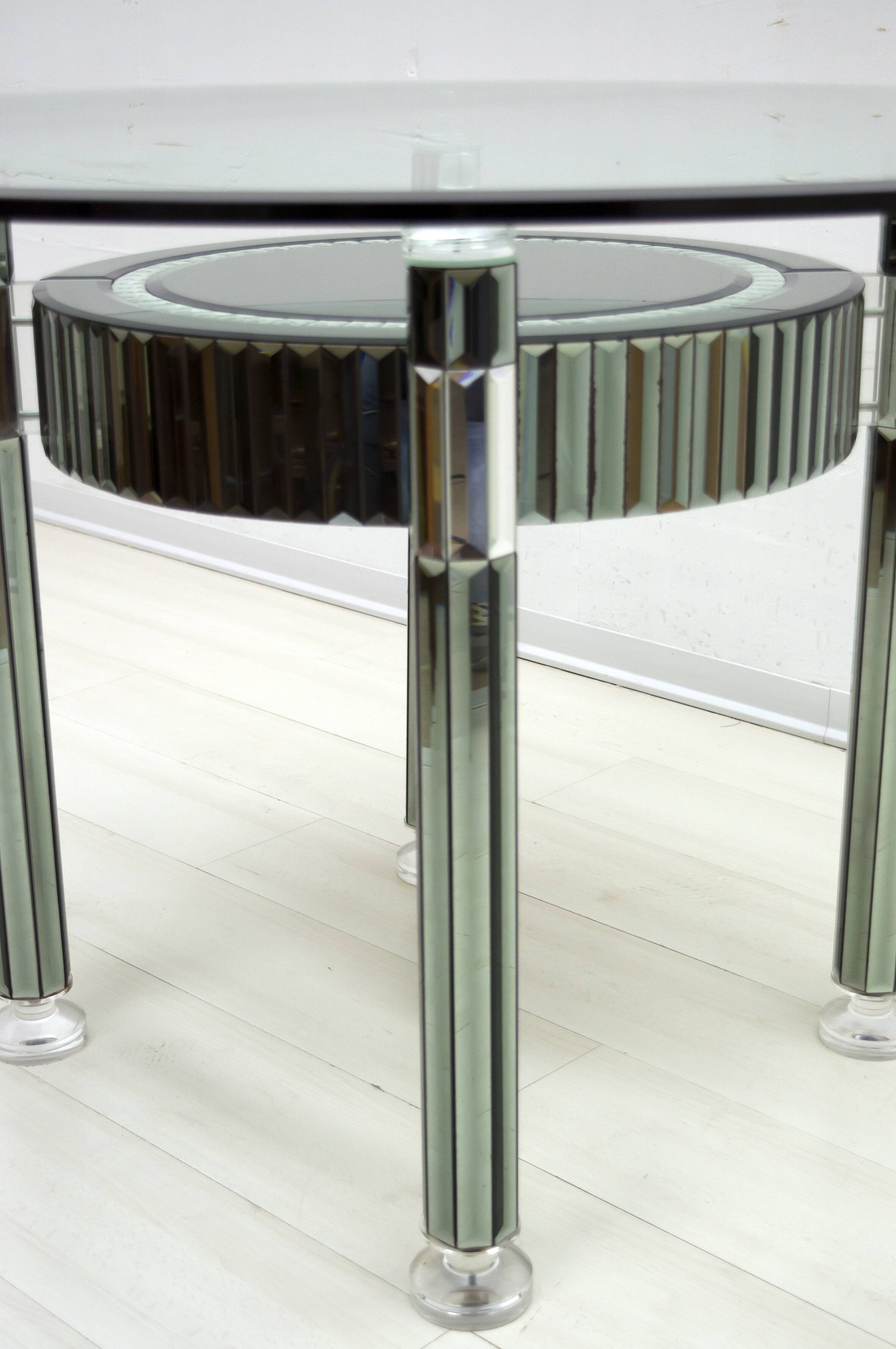 Zelino Poccioni Italian Modern Round Dining Table Mirrored Crystal for Mp2