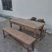 Paire de bancs de ferme rustique ancien entièrement Aérogommer