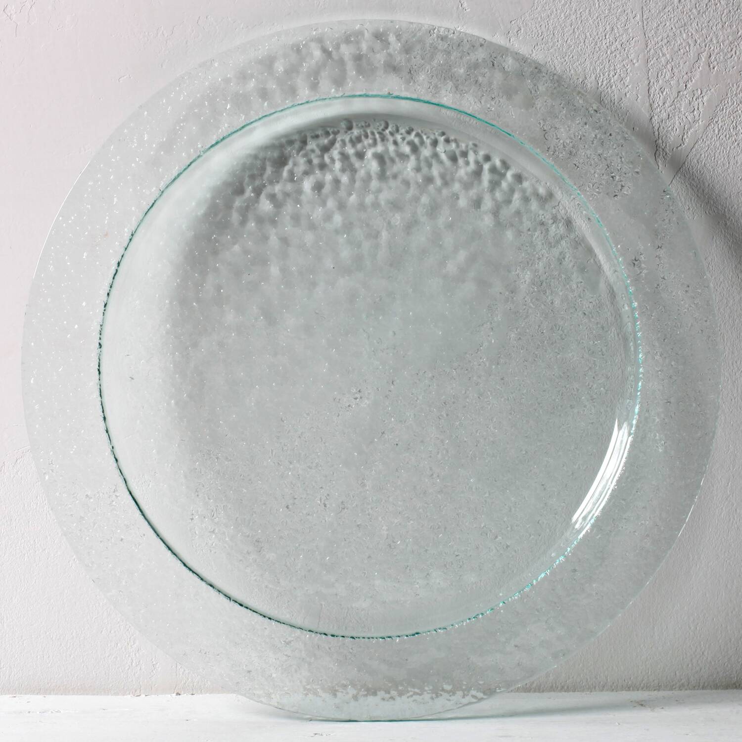 Plateau en verre bullé vert Georgia / Grand centre de table / Italie / Années 1990