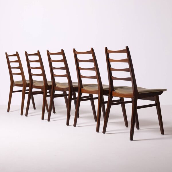 Ensemble de 5 chaises de salle à manger danoise en afromosia teck des années 1960, Danemark.