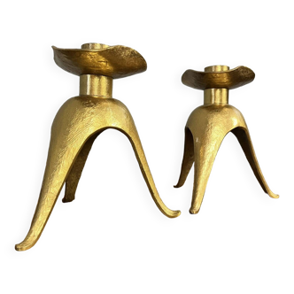 Pair of gilt bronze tripod candlesticks after Paul Maitland Smith
