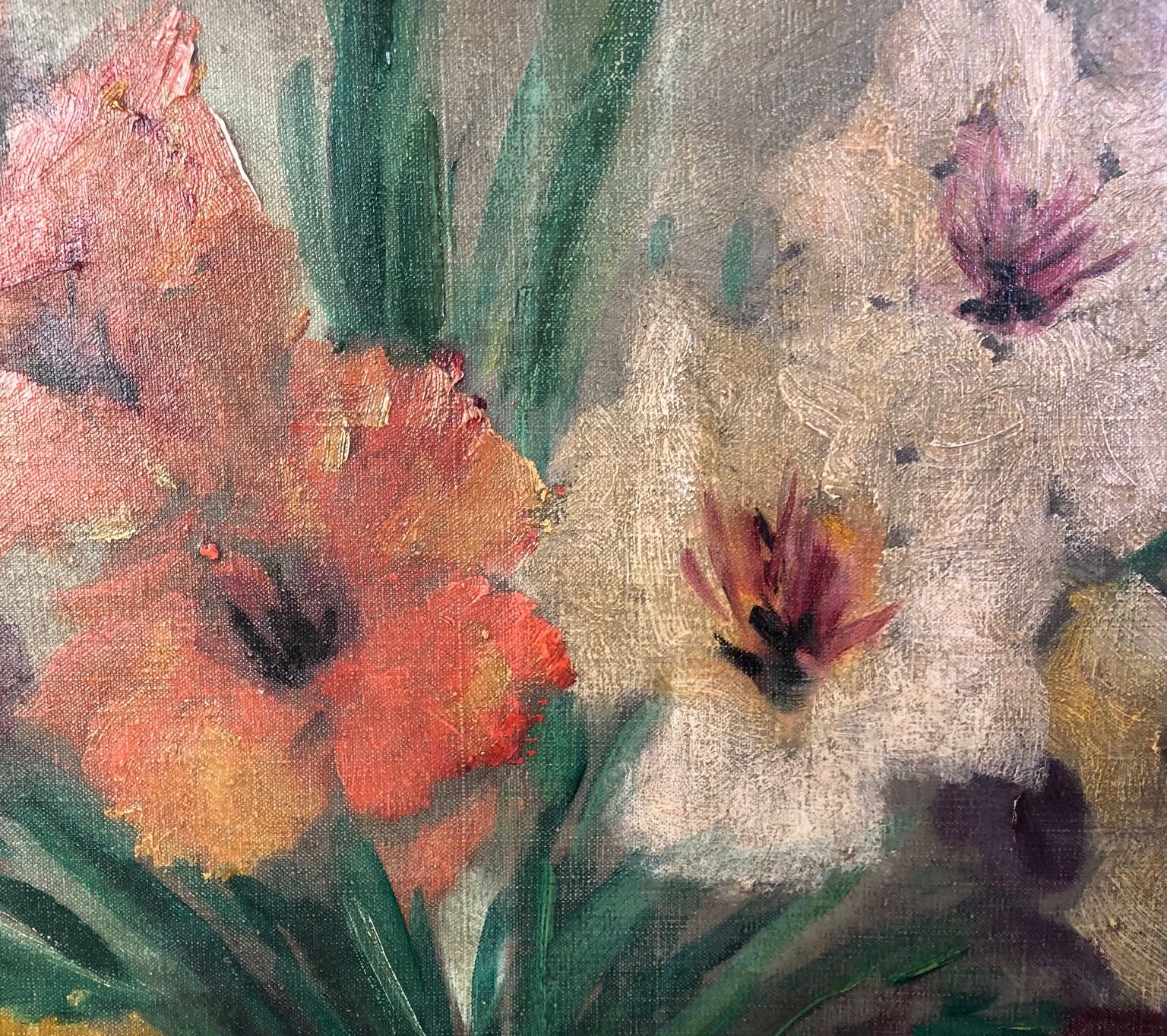 Old painting "Bouquet of gladioli"