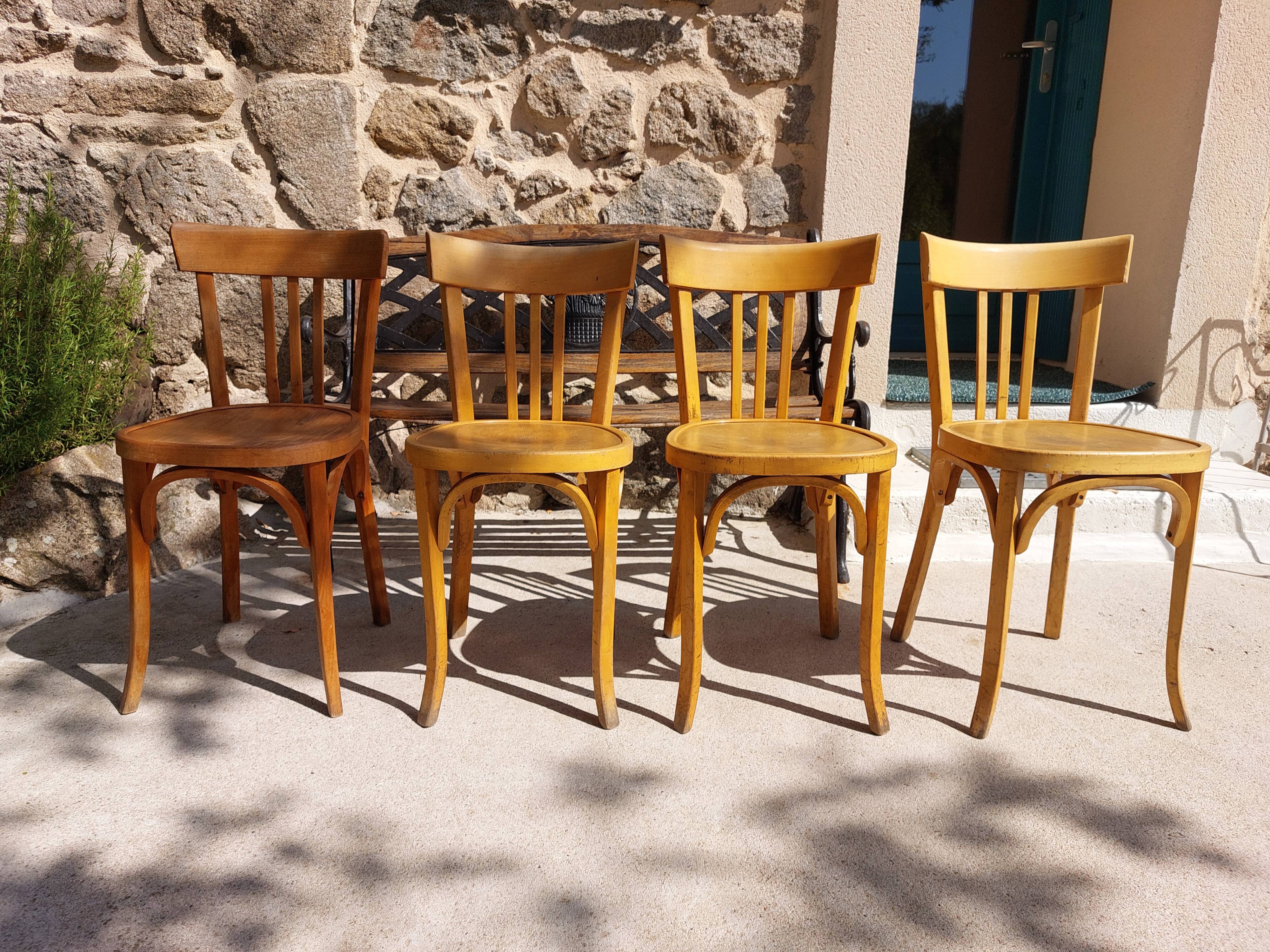 4 Baumann bistro chairs, different shades, vintage