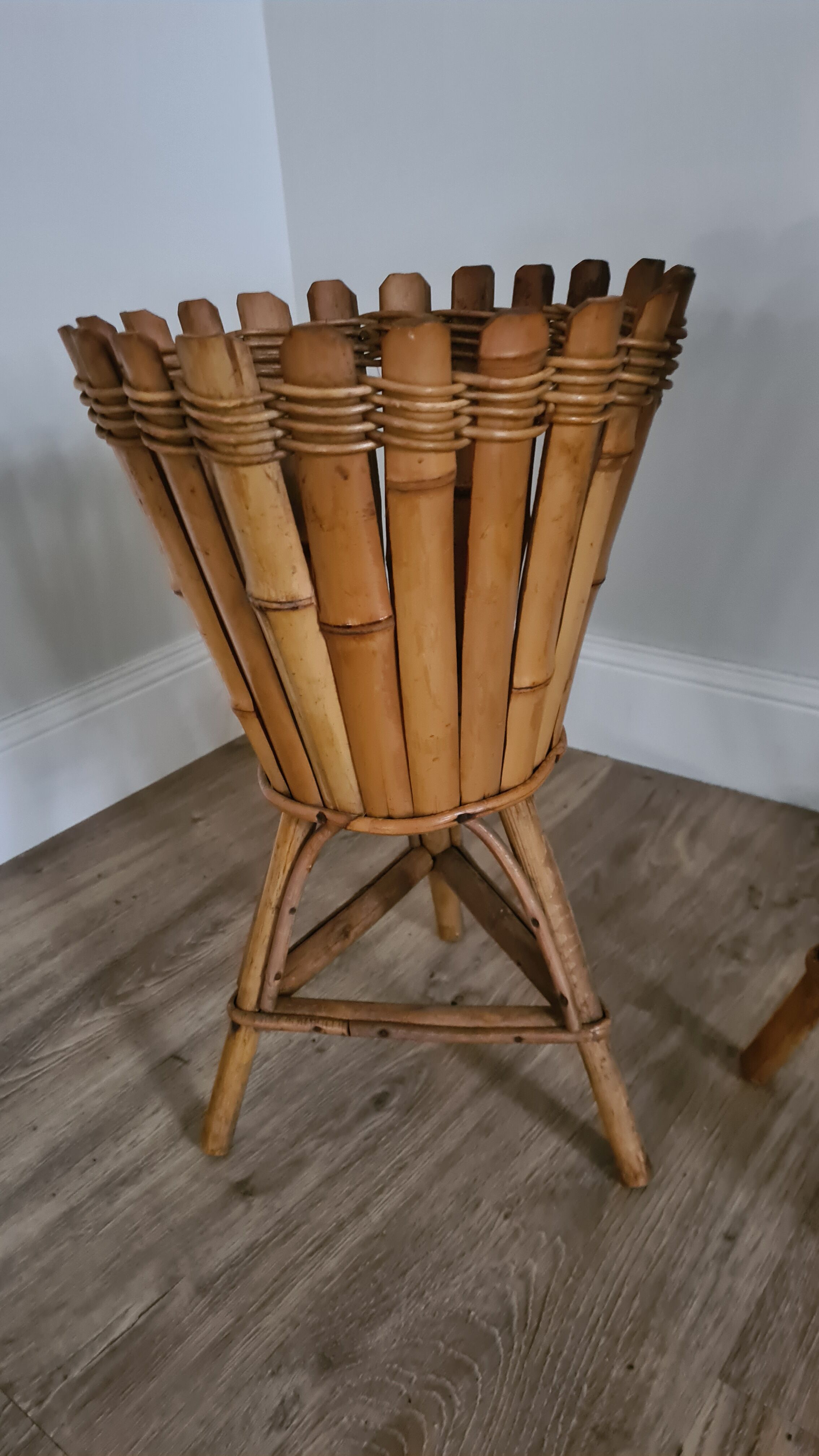 Pair of wicker and bamboo pot covers 70s