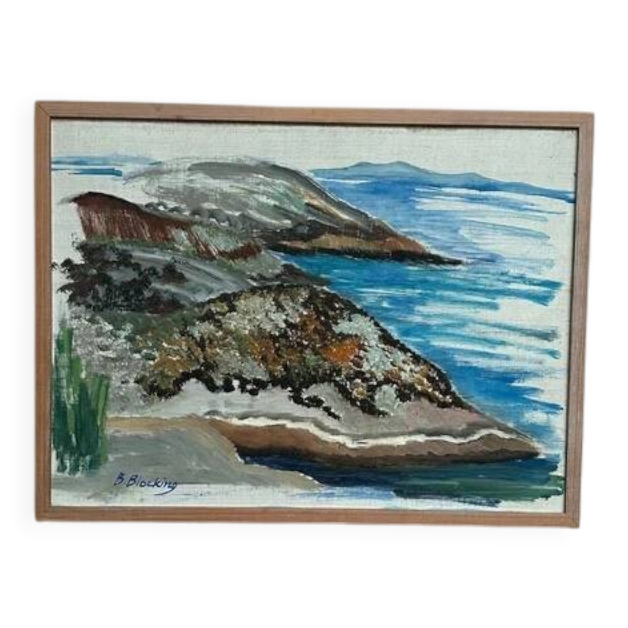 Swedish oil on canvas "At the Shore" by B. Blocking, vintage & framed 51x39cm