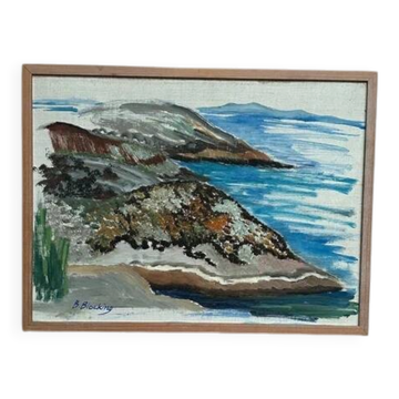 Swedish oil on canvas "At the Shore" by B. Blocking, vintage & framed 51x39cm