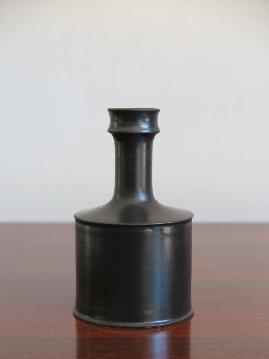 Black Ceramic Bottle Vase by Franco Bucci, Pesaro, 1970s
