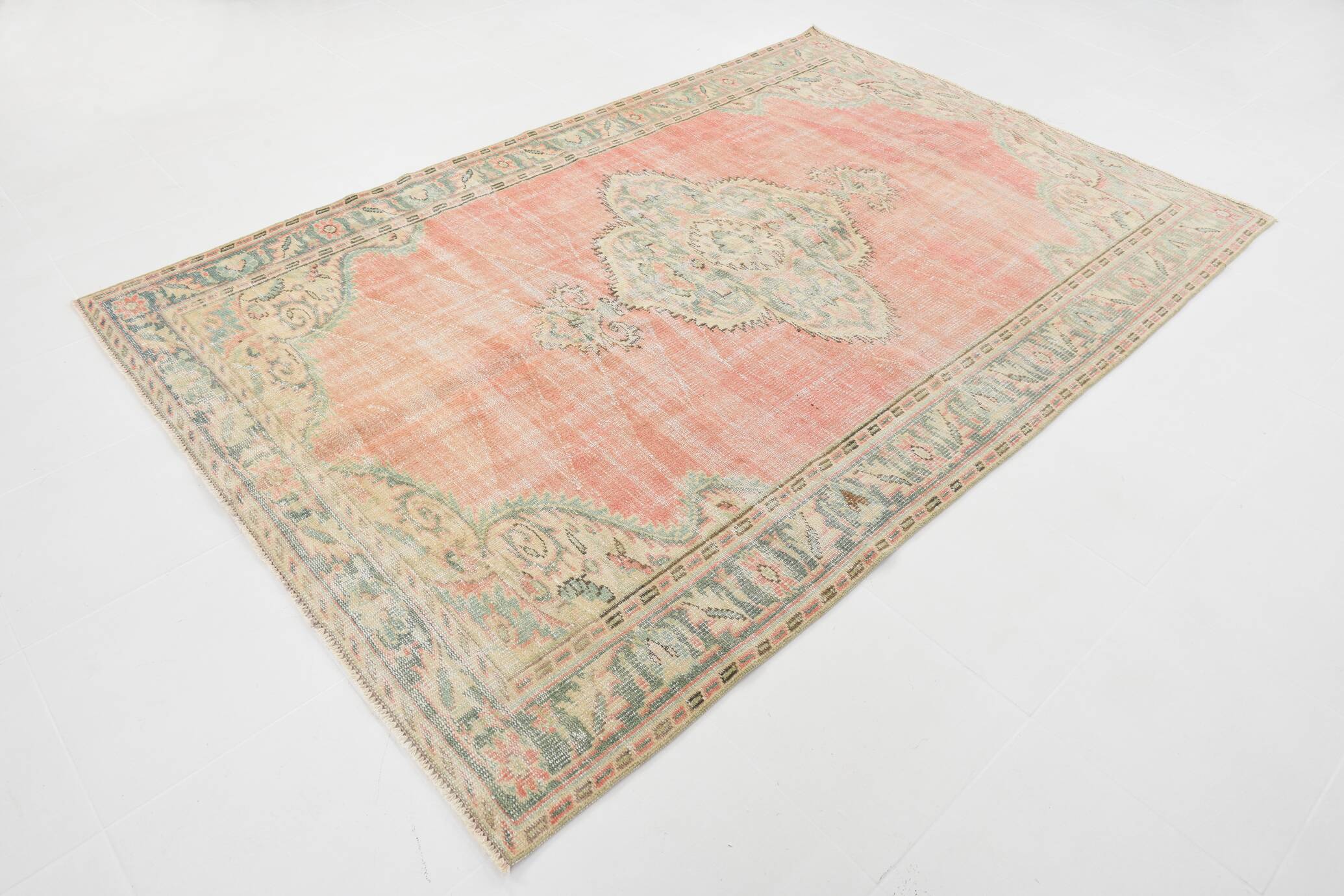 6x9 Vintage Peach Oushak Vintage Rug, 184x276 Cm