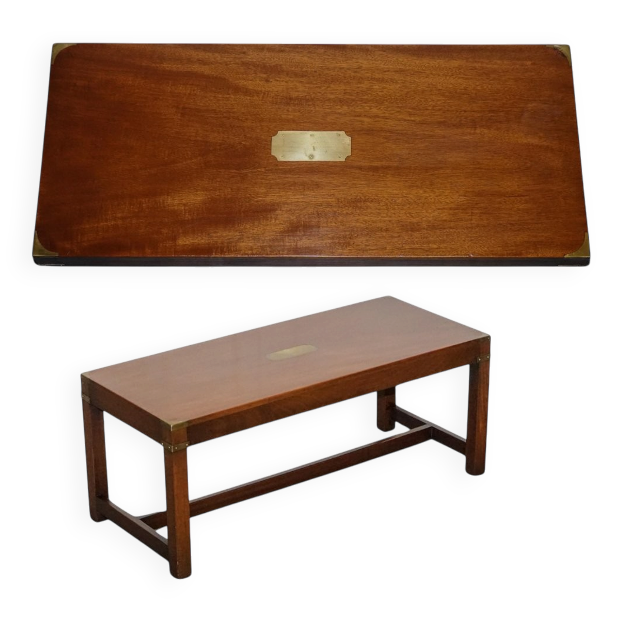 Vintage Reh Kennedy Military Campaign Coffee Table with Brass Fittings from Harrods