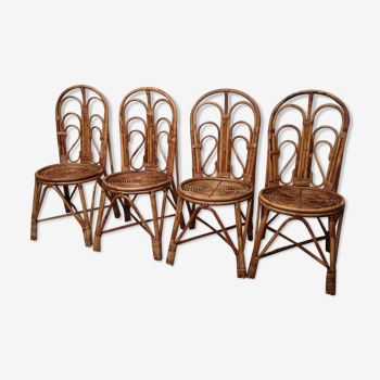 Ensemble de 4 chaises rotin vintage