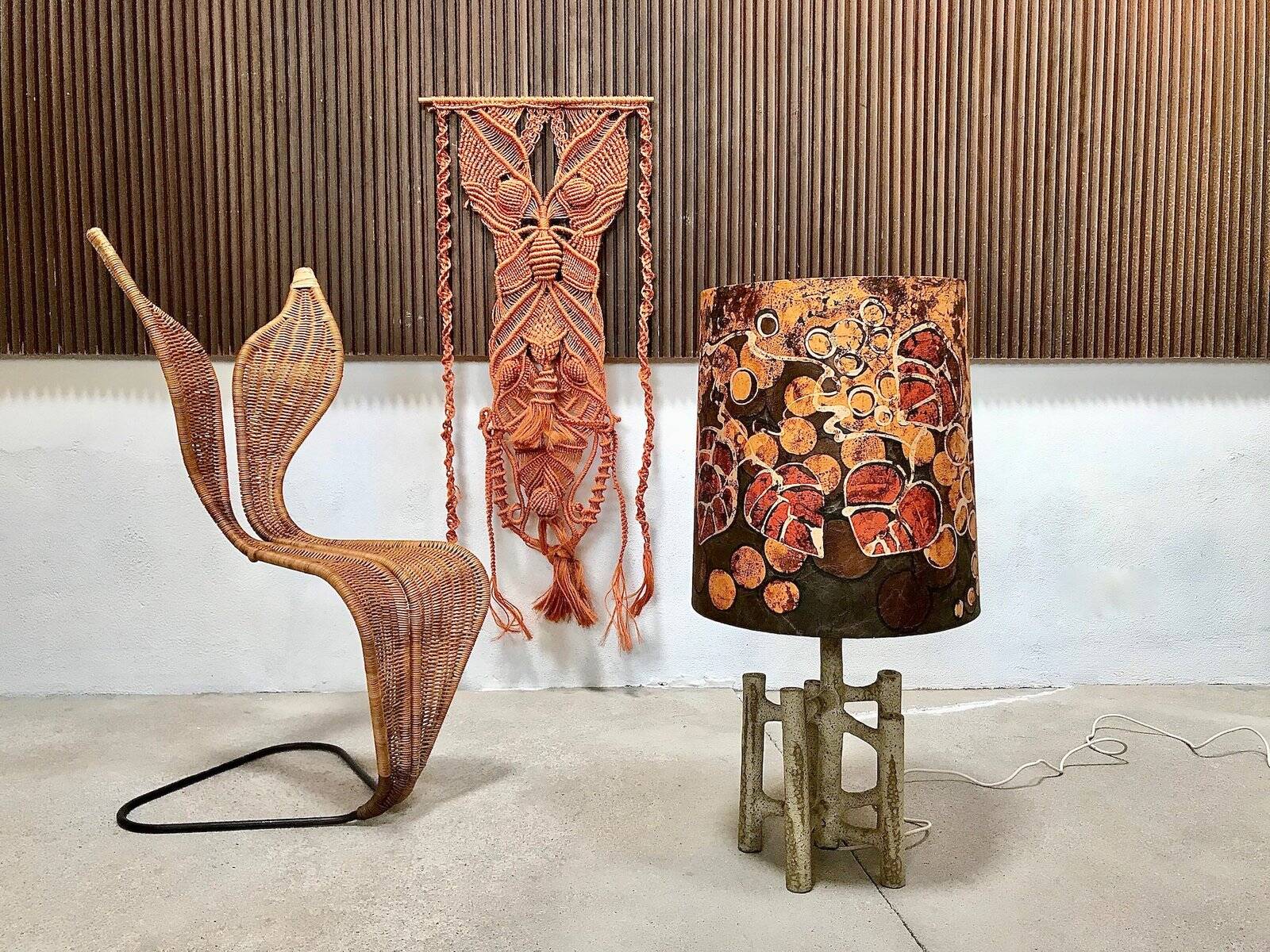 Large sculptural ceramic table lamp with textile batik lampshade, 1960s