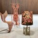 Large sculptural ceramic table lamp with textile batik lampshade, 1960s