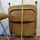 Pair of vintage folding chairs in gilded metal and 70s fabrics, restored