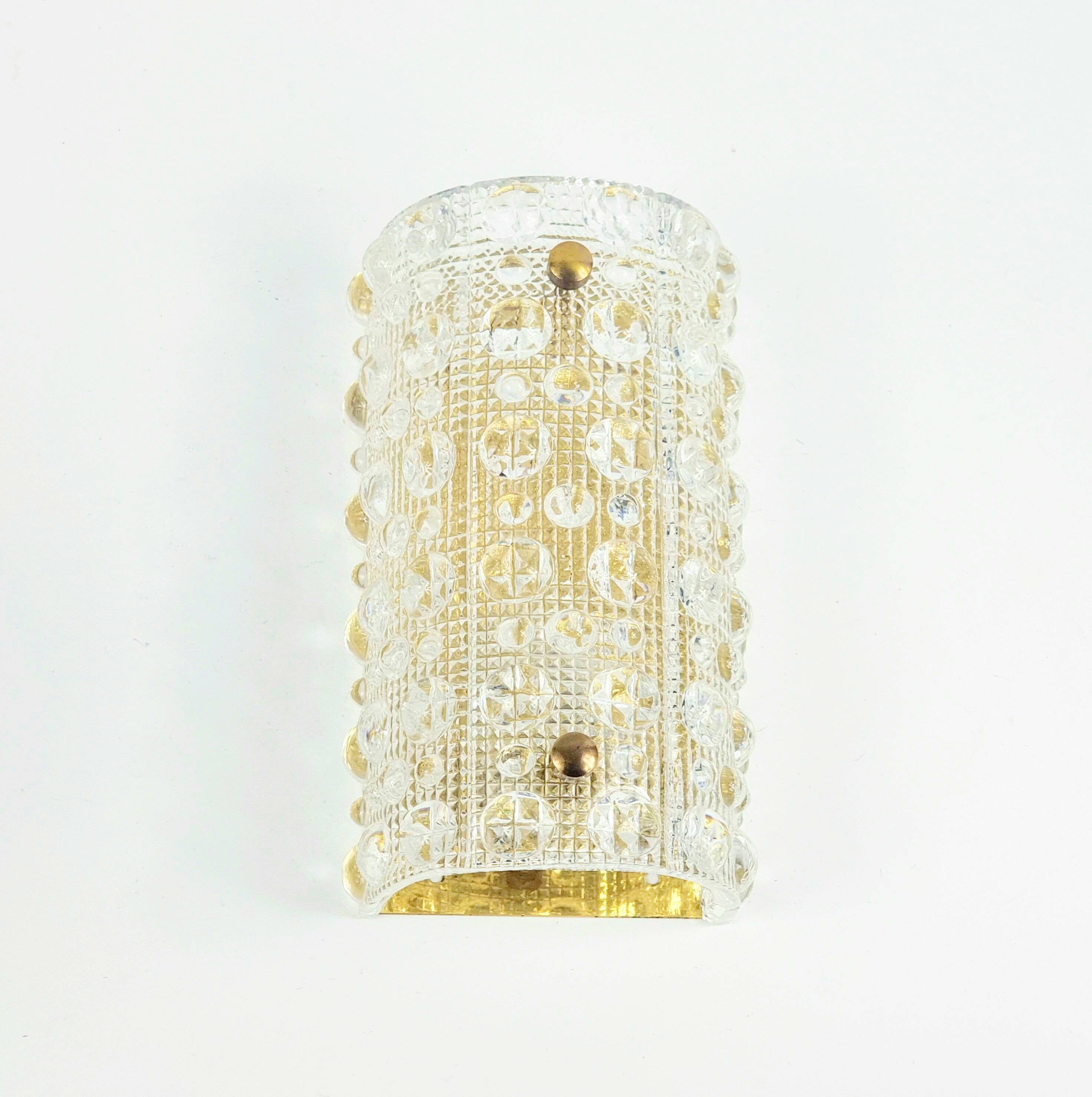 Pair Mid Century Scandinavian Glass & Brass Wall Lamps - C.Fagerlund, 1960s