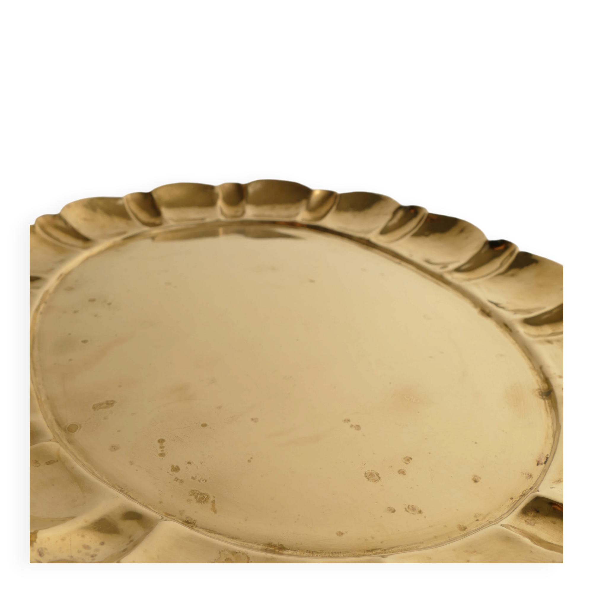Hollywood Regency Large Oval Brass Tray by Firma Lars Holmström, Sweden 1940's