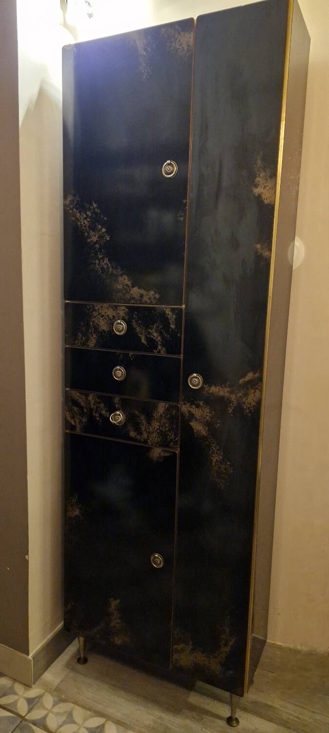 Black and gold lacquered Sanibloc furniture in the style of Maison Jansen, 1970