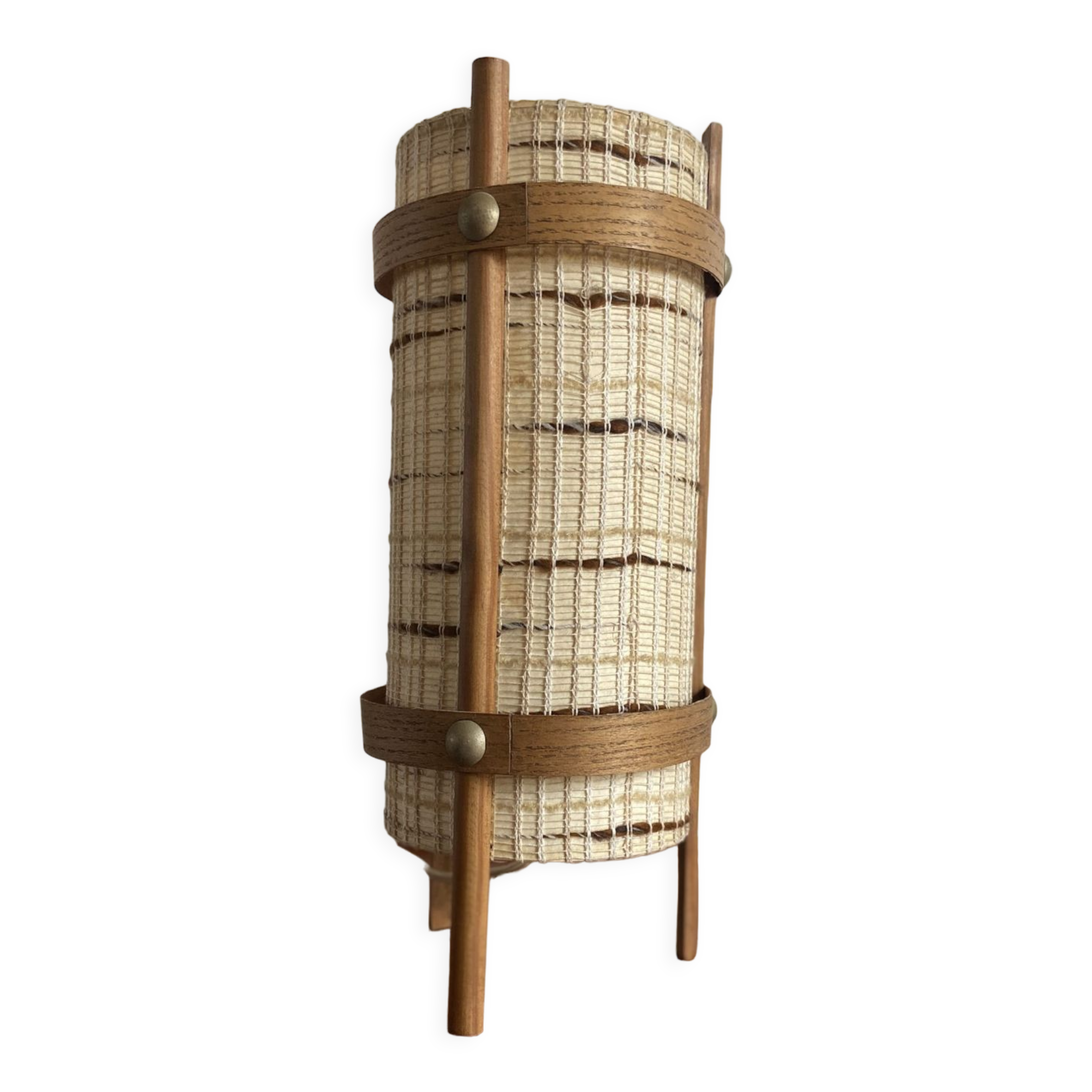 Vintage handcrafted lamp in woven wool and wood veneer
