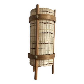 Lampe artisanale vintage en laine tressée et placage de bois