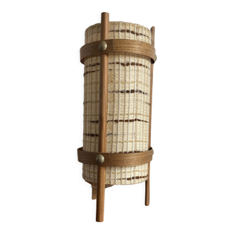 Vintage handcrafted lamp in woven wool and wood veneer