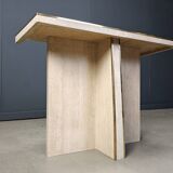 Console vintage en travertin et laiton, années 1970