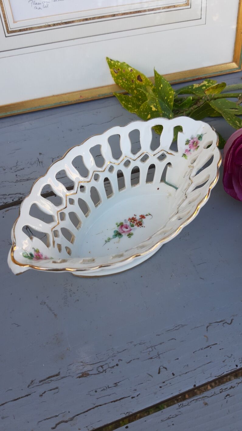 open porcelain basket fruit cup floral pattern