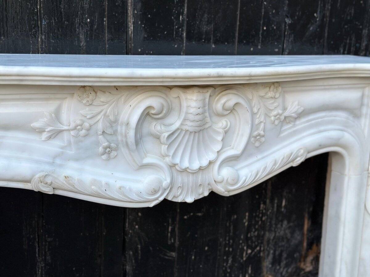 Louis xv style fireplace in carrara marble, circa 1980