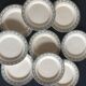 Set de 9 et 6 assiettes en faïence terre de fer de Salins début 20e décor gris vert