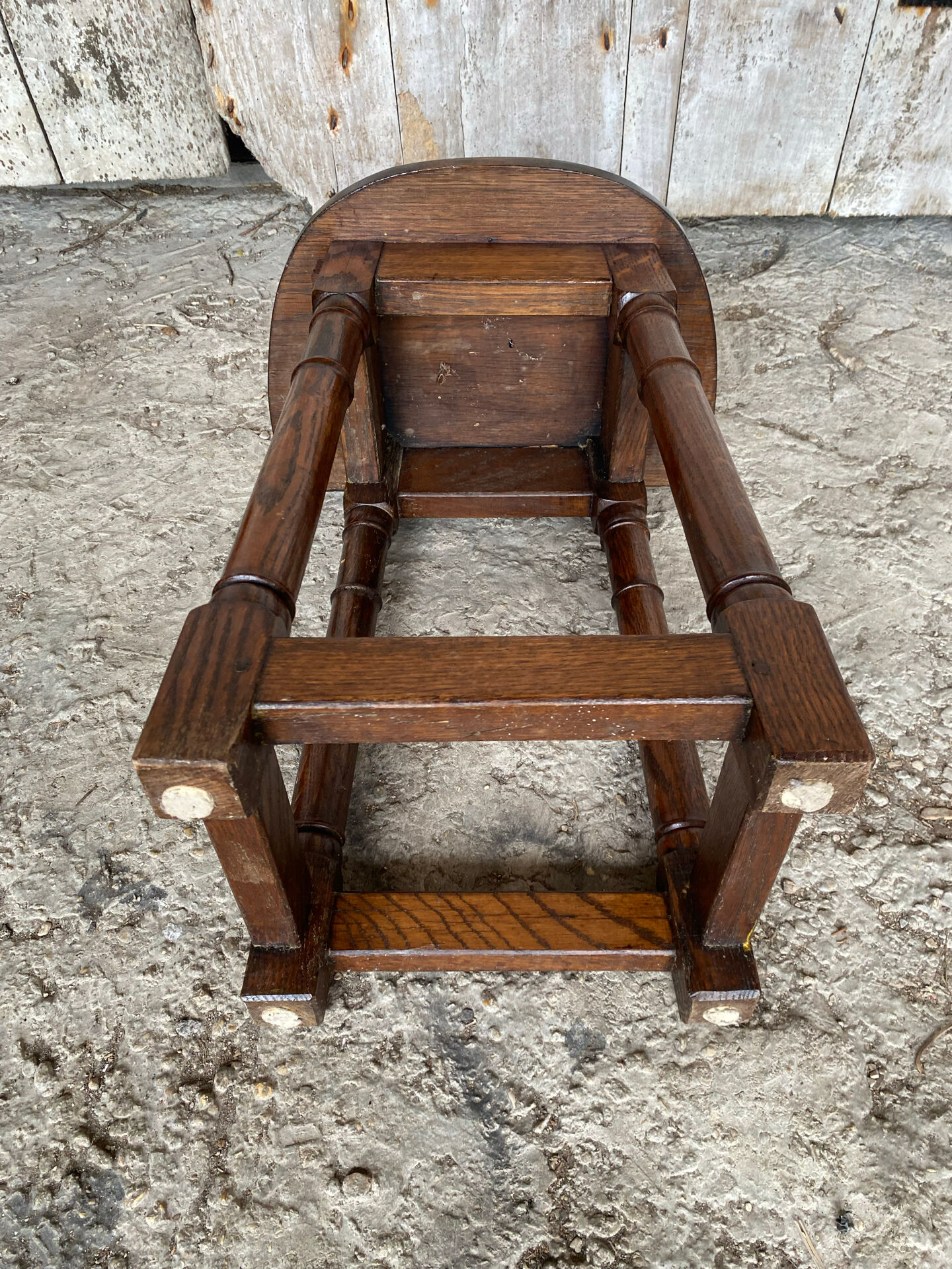 Escabelle Choir Stool Antique Solid Oak Half-Moon 19th Century Wine