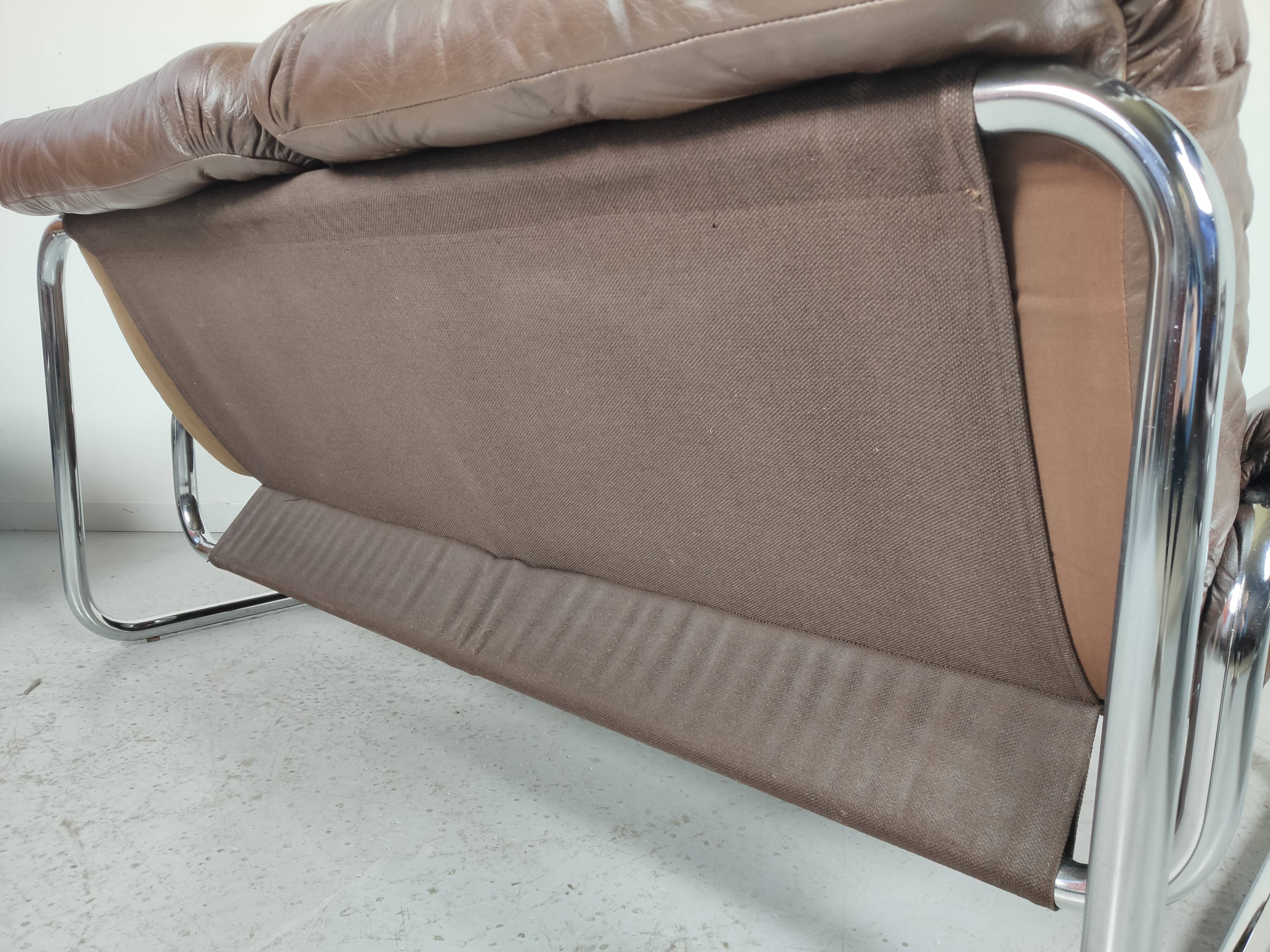 Sofa and 2 armchairs by Johan Bertil Ugggstrom 1970s chrome leather