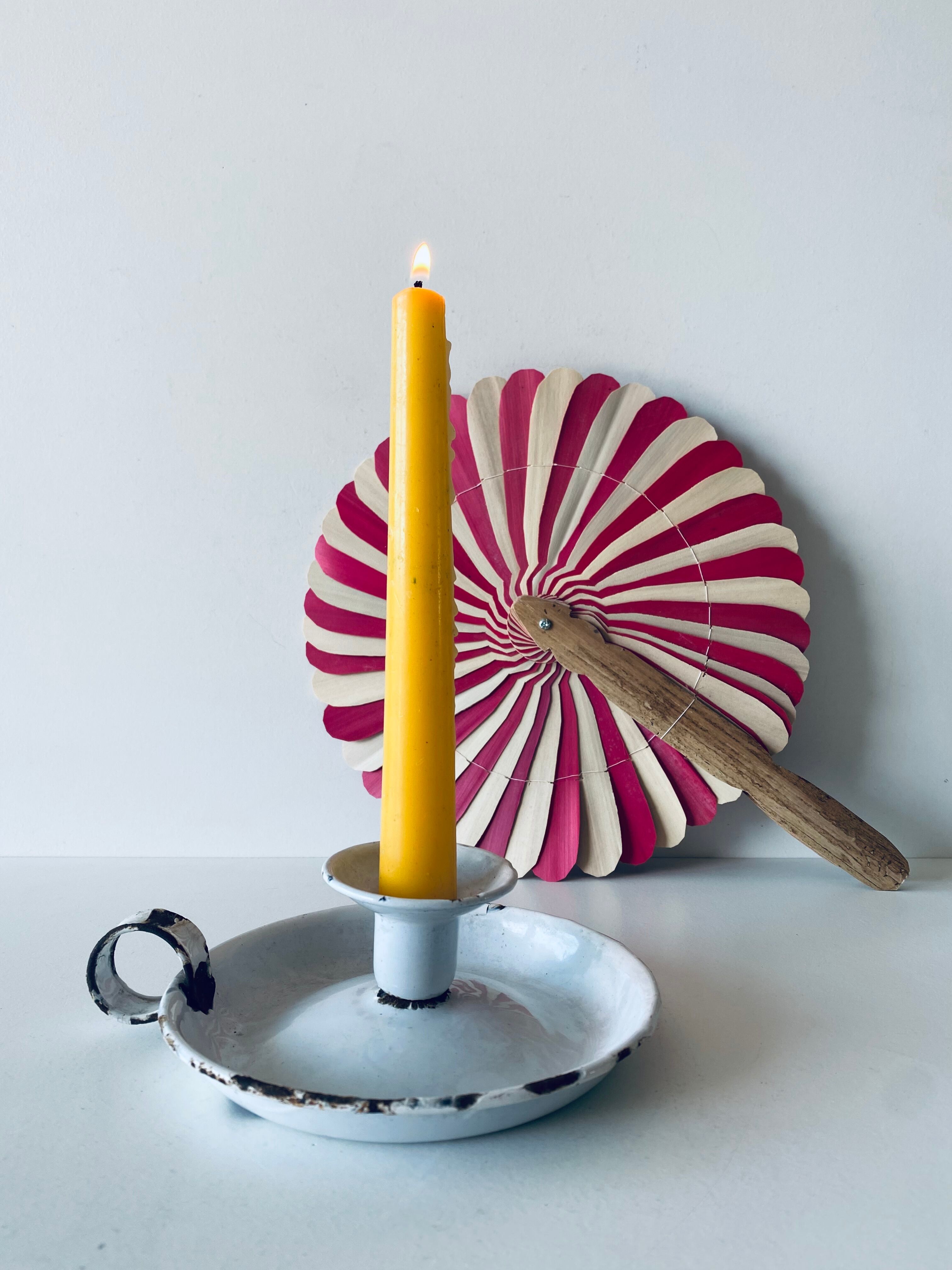 White enamelled candle holder