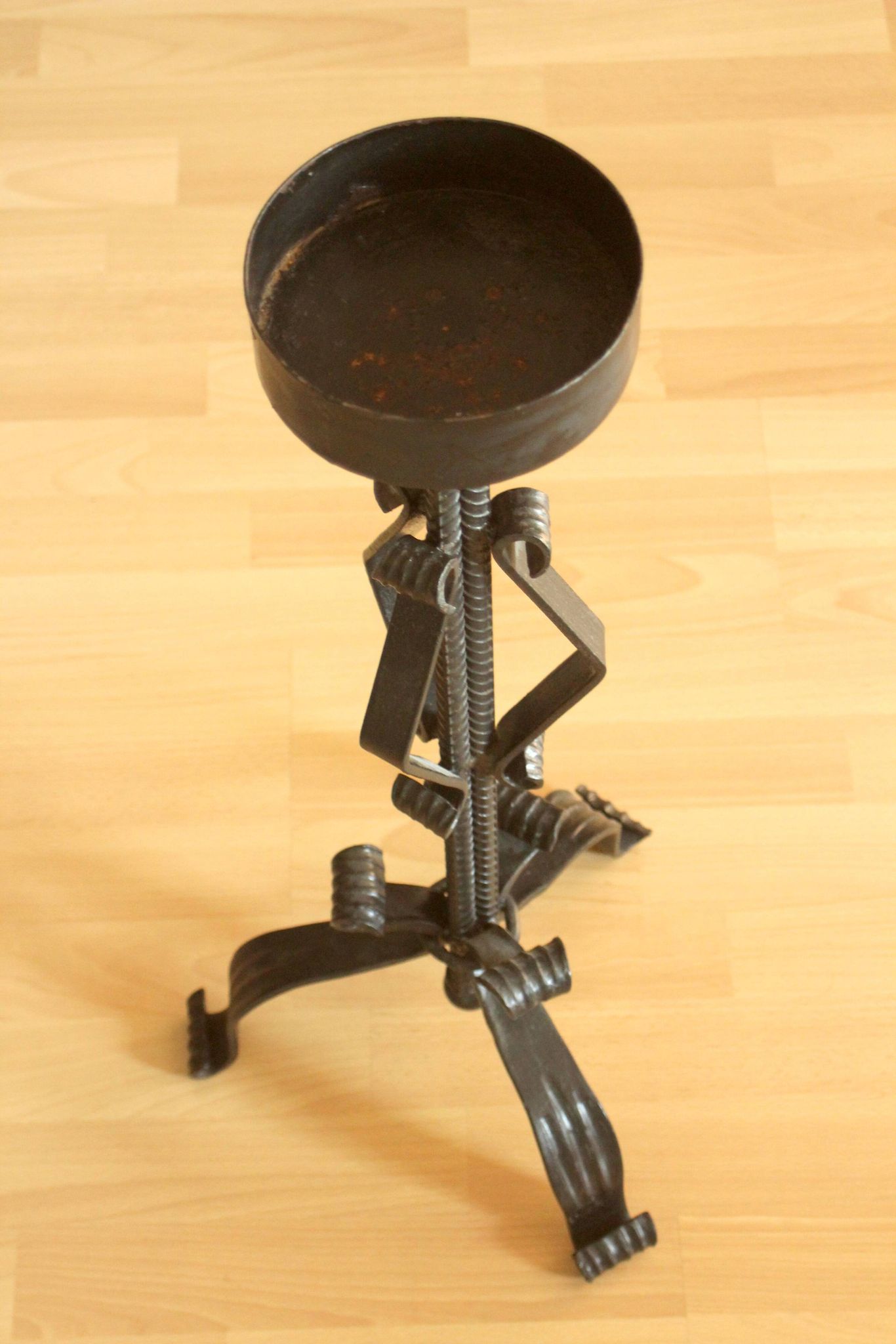 High handmade wrought iron candle holder for larger candles - vintage